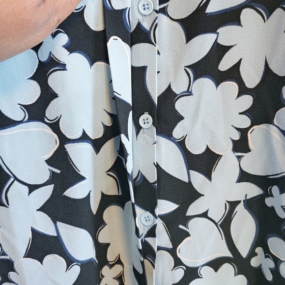 Eloquii Blue Floral Tie Sleeves Button Front Dress Sz 16 Easter Spring Casual - Picture 6 of 12